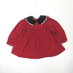 Vintage Bryan Dress Baby Girls Size 12m Red Polka Dot Christmas Holiday
